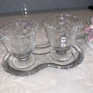 Anthropologie, clear etched glass sugar and creamer